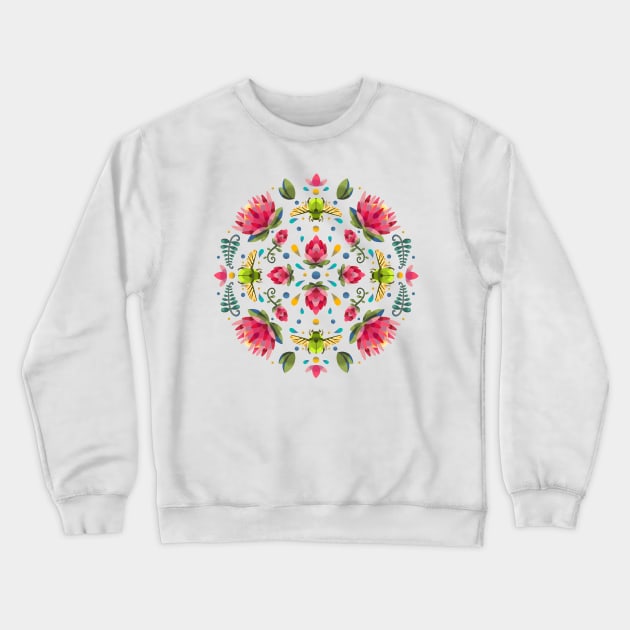 Protea Flower Circle Pattern with Green Beetle Crewneck Sweatshirt by maak and illy